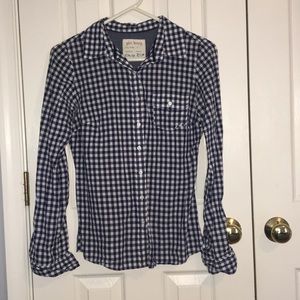Blue and White Plaid Button Down Shirt